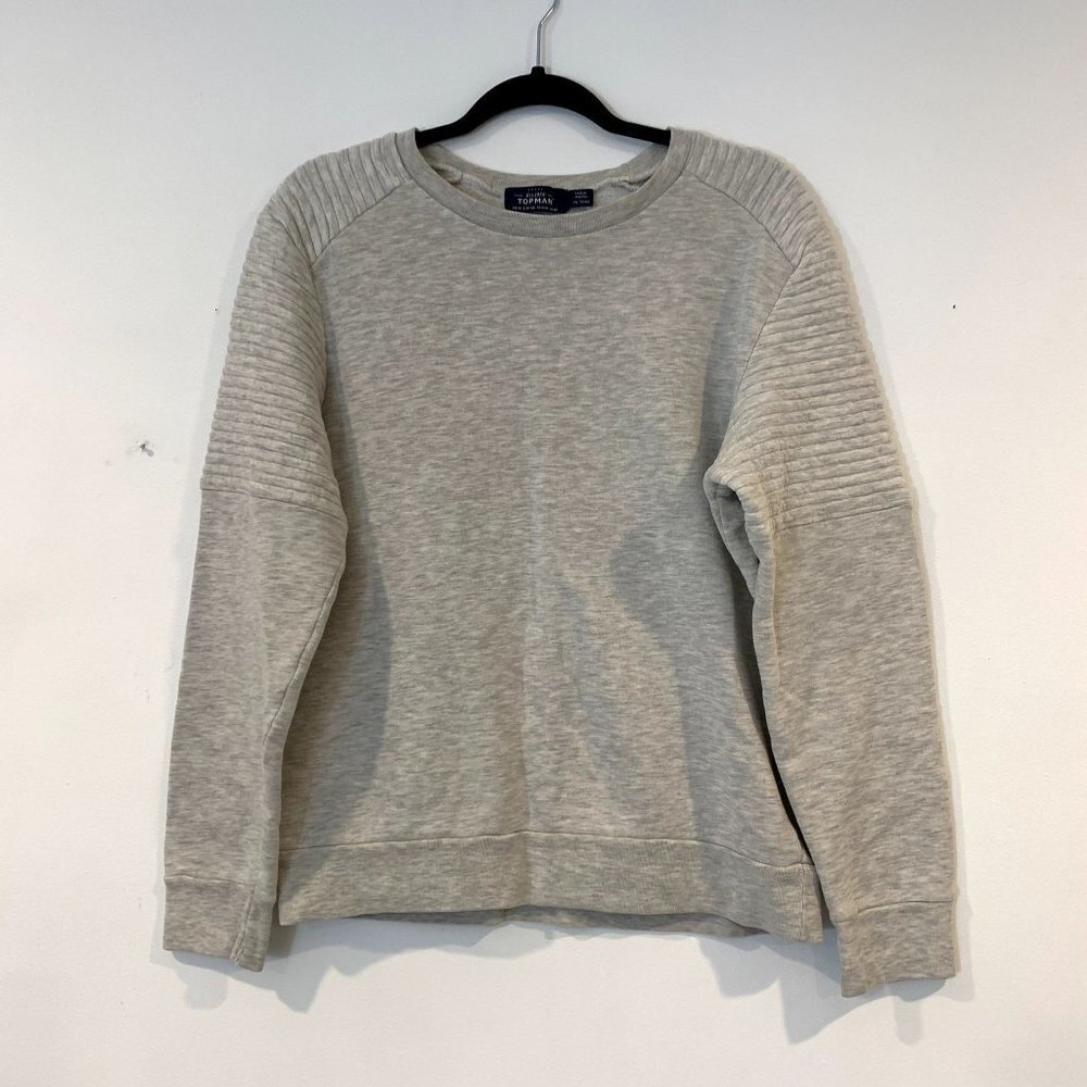 Topman Size M Gray Crew Neck Pullover Sweatshirt Ribbed Shoulder Detail